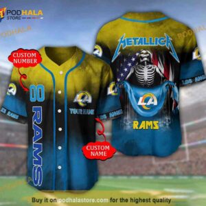 Los Angeles Rams Custom Name Number Metallica 3D Baseball Jersey