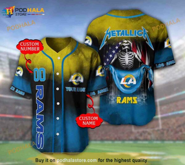 Los Angeles Rams Custom Name Number Metallica 3D Baseball Jersey