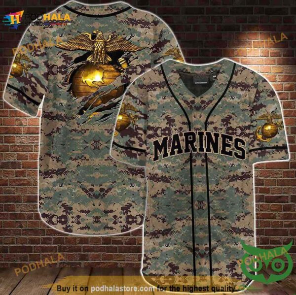 Marine Veteran Army Eagle 3D Baseball Jersey Shirt