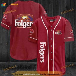 Maroon Folgers Coffee 3D Baseball Jersey