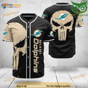 Miami Dolphins Skull 3D Baseball Jersey Shirt