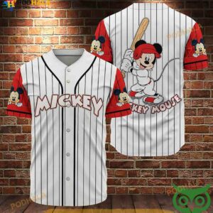 Mickey Mouse Red And White 3D Baseball Jersey Shirt