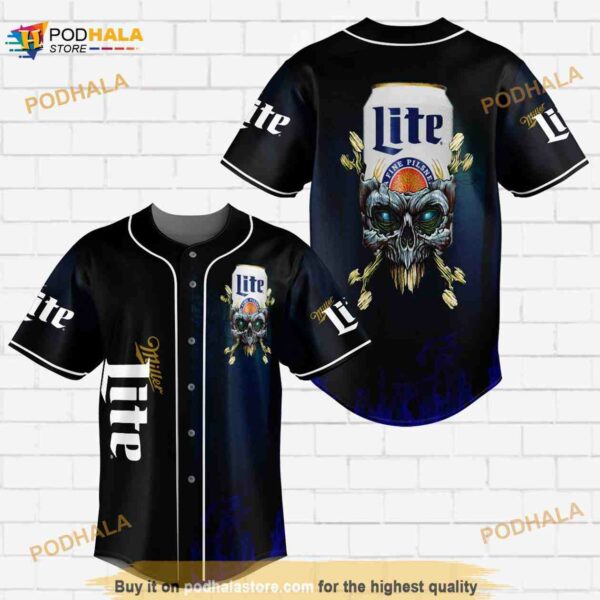 Miller Lite Flowery Skull All Over Print Unisex 3D Baseball Jersey