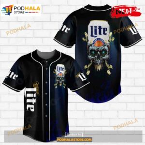 Miller Lite Flowery Skull All Over Print Unisex Baseball Jersey