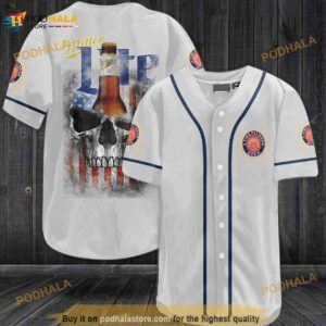 Miller Lite Skull USA Flag All Over Print Unisex 3D Baseball Jersey