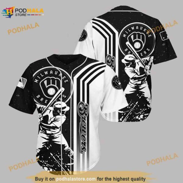 Milwaukee Brewers Black N White 3D Baseball Jersey Shirt