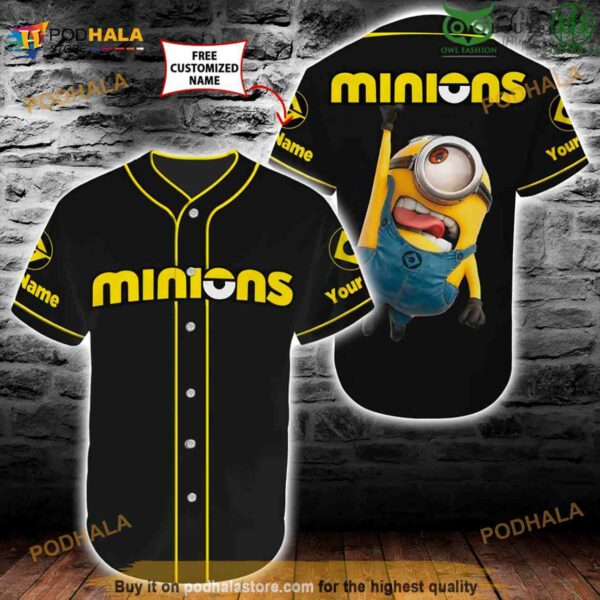 Minion Despicable Me Black Custom Name 3D Baseball Jersey Shirt