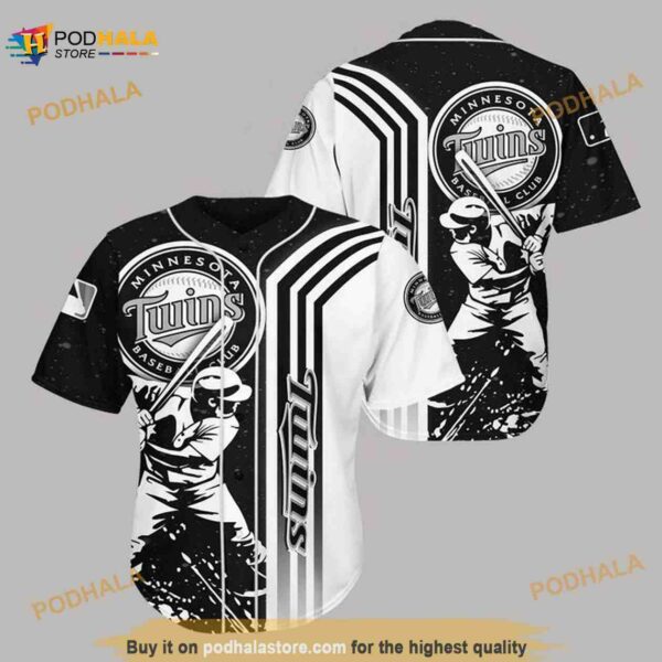 Minnesota Twins Black N White 3D Baseball Jersey Shirt