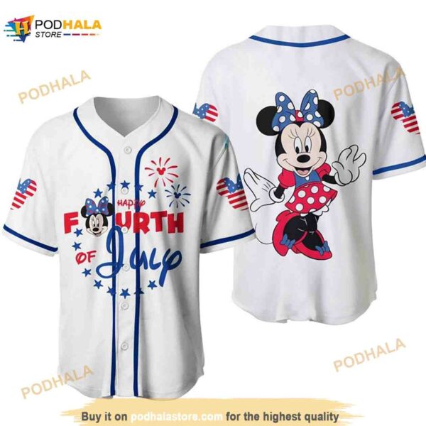 Minnie Mouse Happy 4th Of July Disney Cartoon Unisex 3D Baseball Jersey