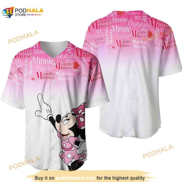 Minnie Mouse Quotes Pattern 3D Baseball Jersey – Ombre Pink White