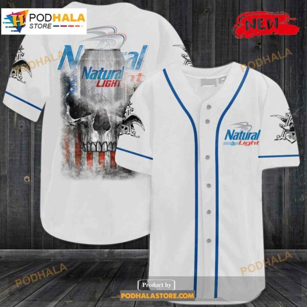 Natural Light Skull Usa Flag All Over Print Unisex Baseball Jersey