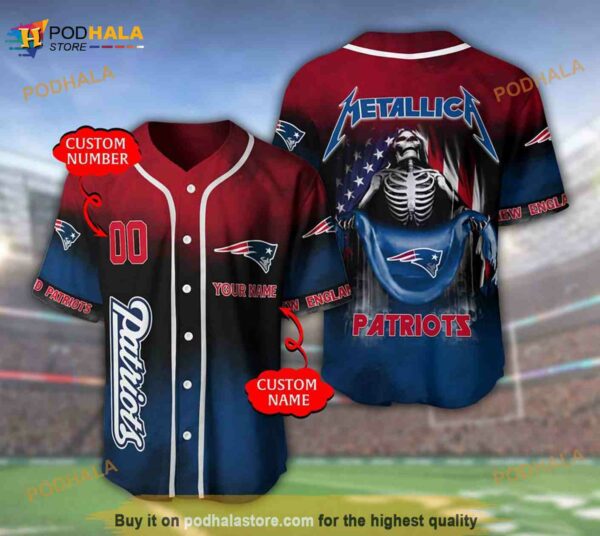 New England Patriots Custom Name Number Metallica 3D Baseball Jersey