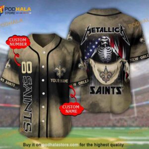 New Orleans Saints Custom Name Number Metallica 3D Baseball Jersey