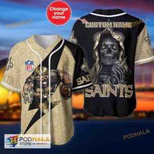 New Orleans Saints Skull Pattern Name 3D Baseball Jersey Shirt