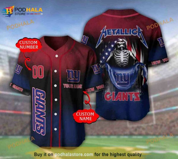 New York Giants Custom Name Number Metallica 3D Baseball Jersey