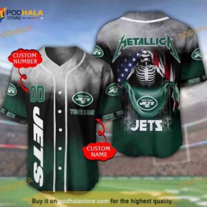 New York Jets Personalized Name Number Metallica 3D Baseball Jersey