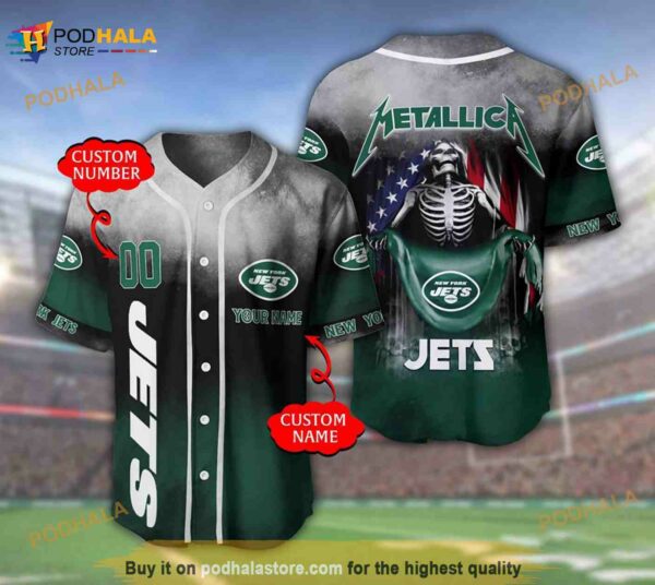 New York Jets Personalized Name Number Metallica 3D Baseball Jersey