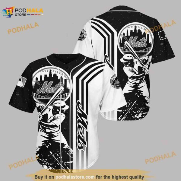 New York Mets Black N White 3D Baseball Jersey Shirt