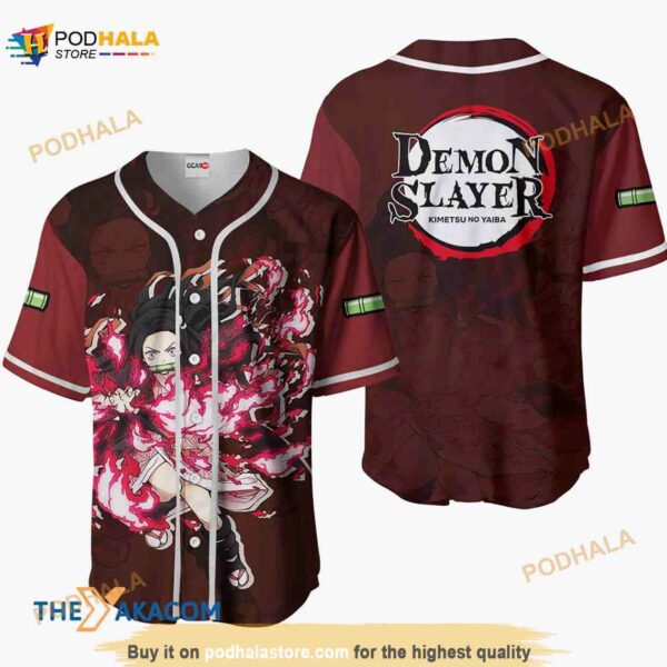 Nezuko Blood Demon Art Kimetsu Anime 3D Baseball Jersey Shirt