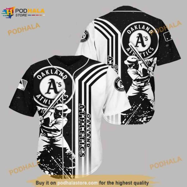 Oakland Athletics Black N White 3D Baseball Jersey Shirt