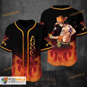 One Piece Ace Fire Art 3D Baseball Jersey Shirt