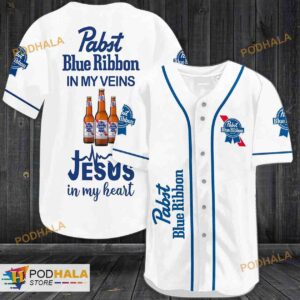 Pabst Blue Ribbon In My Veins Jesus In My Heart 3D Baseball Jersey