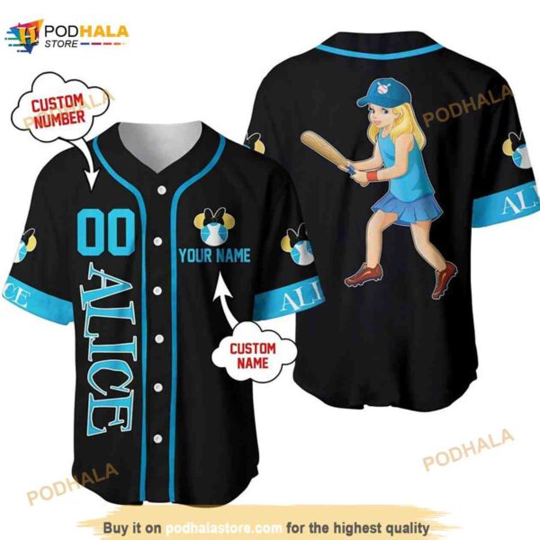 Personalized Alice In Wonderland Disney All Over Print 3D Baseball Jersey