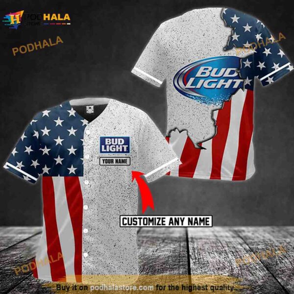 Personalized American Flag Bud Light 3D Baseball Jersey