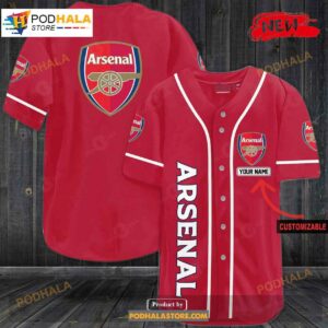 Personalized Arsenal All Over Print Red Design Baseball Jersey