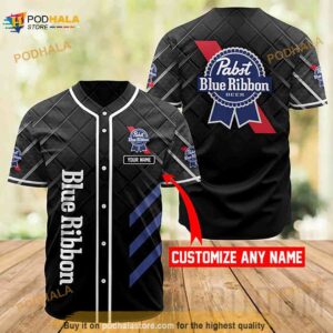 Personalized Black Pabst Blue Ribbon 3D Baseball Jersey