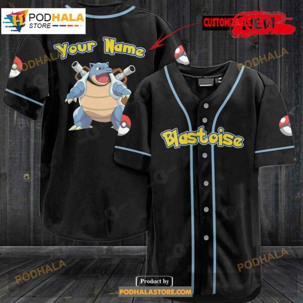 Personalized Blastoise Pokemon Black Design Baseball Jersey