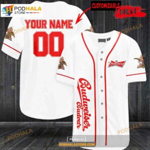 Personalized Budweiser White Design Baseball Jersey