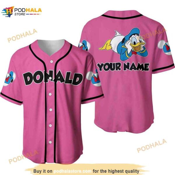 Personalized Chilling Donald Duck Disney 3D Baseball Jersey – Pink