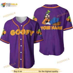 Personalized Chilling Goofy Dog Disney 3D Baseball Jersey Purple