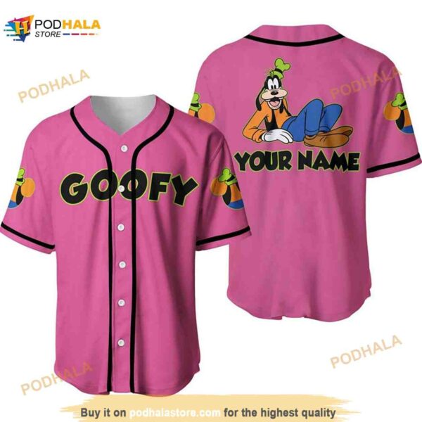 Personalized Chilling Goofy Dog Disney 3D Baseball Jersey – Pink