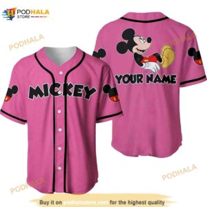 Personalized Chilling Mickey Mouse Disney 3D Baseball Jersey – Pink