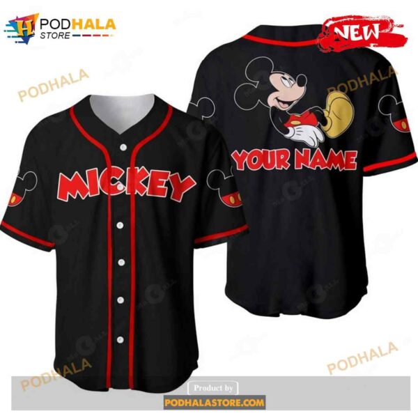 Personalized Chilling Mickey Mouse Disney All Over Print Black Baseball Jersey