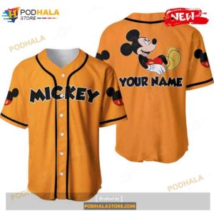 Personalized Chilling Mickey Mouse Disney All Over Print Orange Baseball Jersey