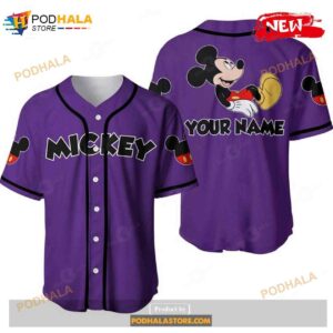 Personalized Chilling Mickey Mouse Disney All Over Print Purple Baseball Jersey