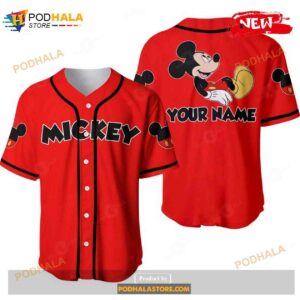 Personalized Chilling Mickey Mouse Disney All Over Print Red Baseball Jersey