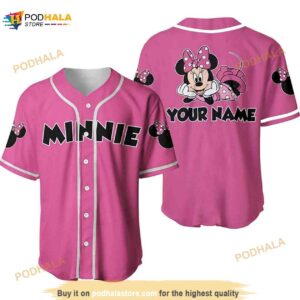 Personalized Chilling Minnie Mouse Disney 3D Baseball Jersey – Pink