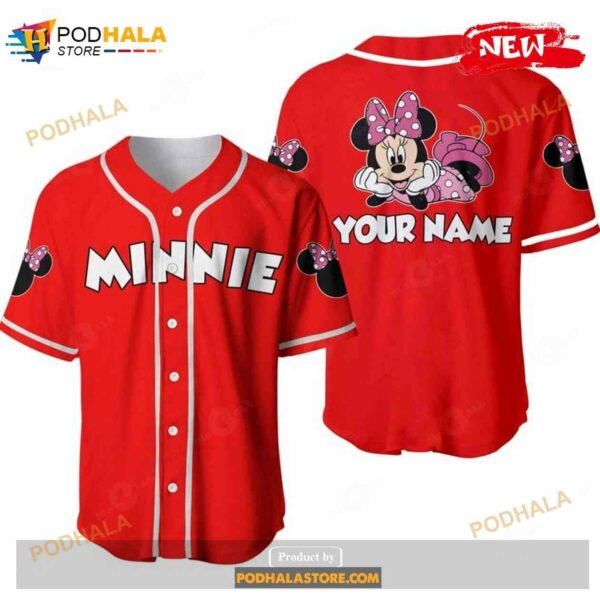 Personalized Chilling Minnie Mouse Disney Red Design All Over Print Baseball Jersey