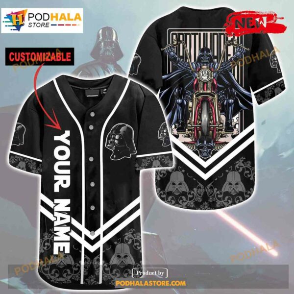 Personalized Darth Vader Motorcycle All Over Print Black Unisex Baseball Jersey