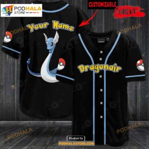 Personalized Dragonair Pokemon Black Baseball Jersey