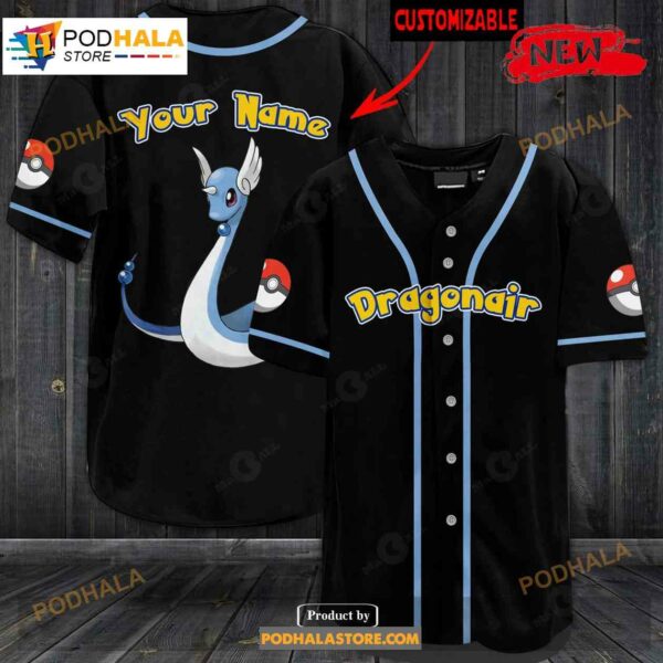 Personalized Dragonair Pokemon Black Baseball Jersey