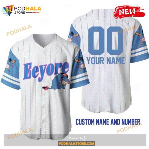 Personalized Eeyore Donkey Winnie The Pooh All Over Print Pinstripe White Baseball Jersey