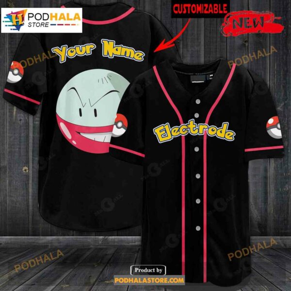 Personalized Electrode Black Pokemon Design Baseball Jersey