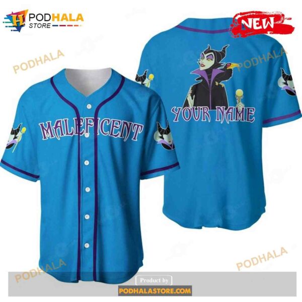 Personalized Evil Queen Maleficent Disney All Over Print Blue Baseball Jersey