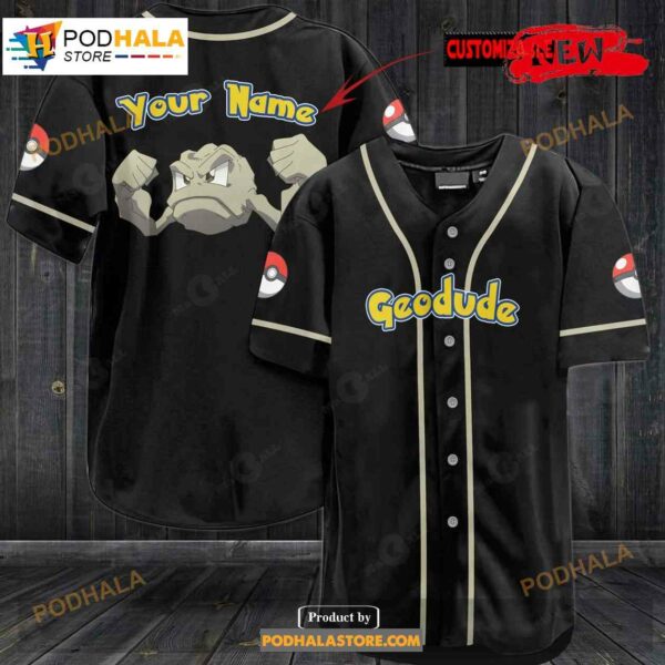 Personalized Geodude Pokemon Black Design Baseball Jersey