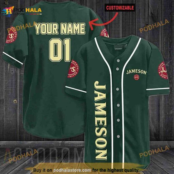 Personalized Green Jameson Whiskey 3D Baseball Jersey Shirt